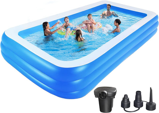 Inflatable Swimming Pool for Family & Pets, Eco-Friendly PVC Outdoor Large Blow-Up Pool, Summer Water Party, Backyard Home Garden Lawn (with Pump)